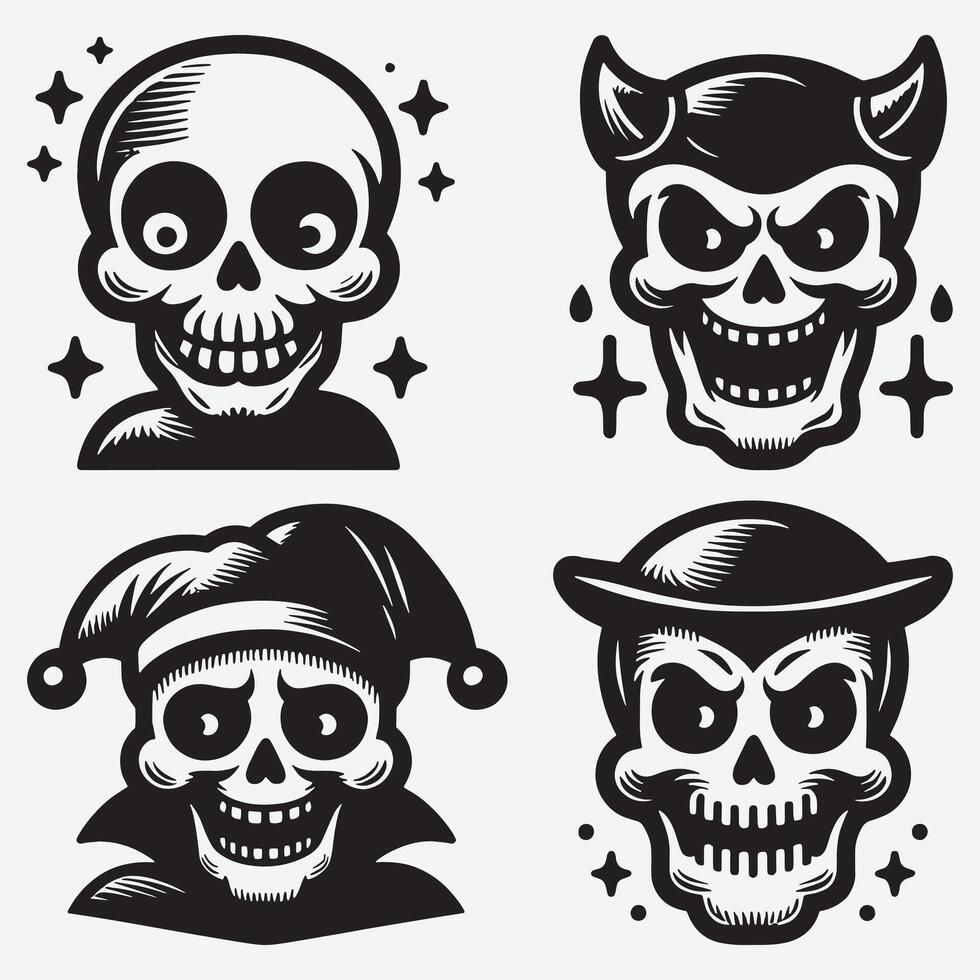 Unique Skull Silhouettes Clip Art for Engaging Visual Storytelling vector