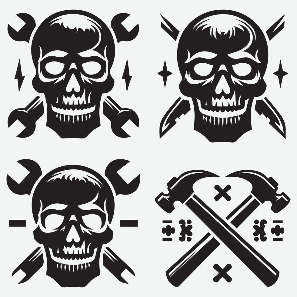 Creative Skull Silhouettes Clip Art for Distinctive Graphic Projects vector
