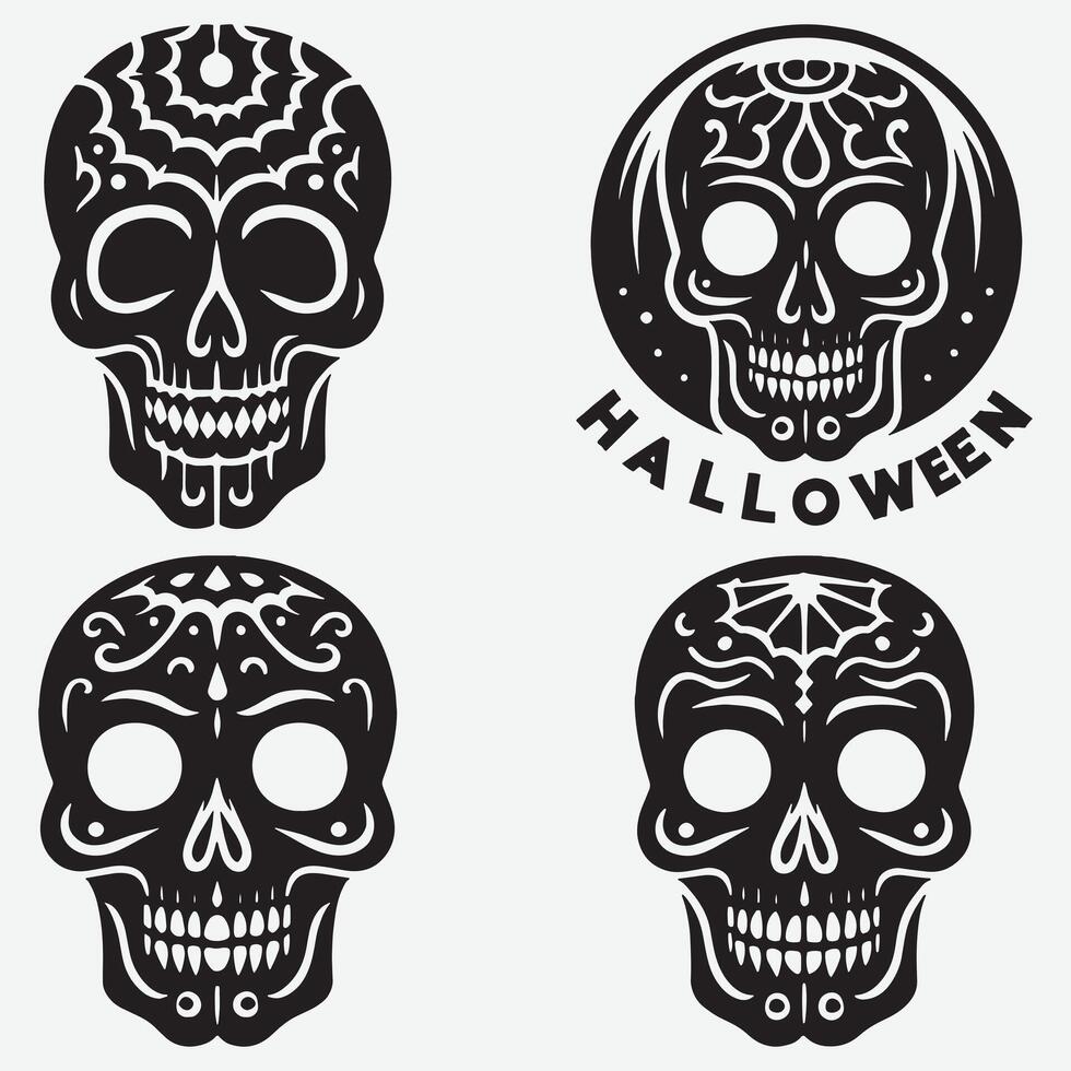 Diverse Skull Silhouettes Clip Art Set for Various Design Purposes vector