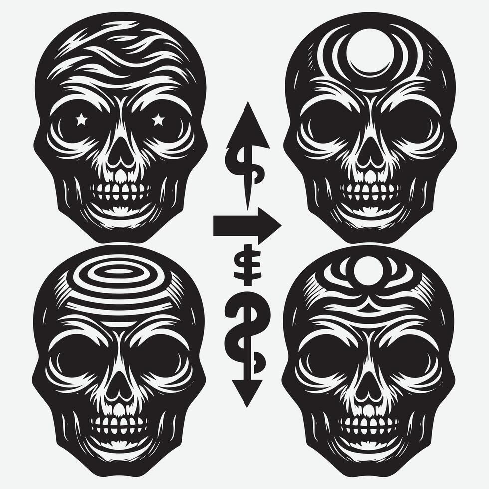Bold Skull Silhouettes Clip Art for Strong Graphic Statements vector