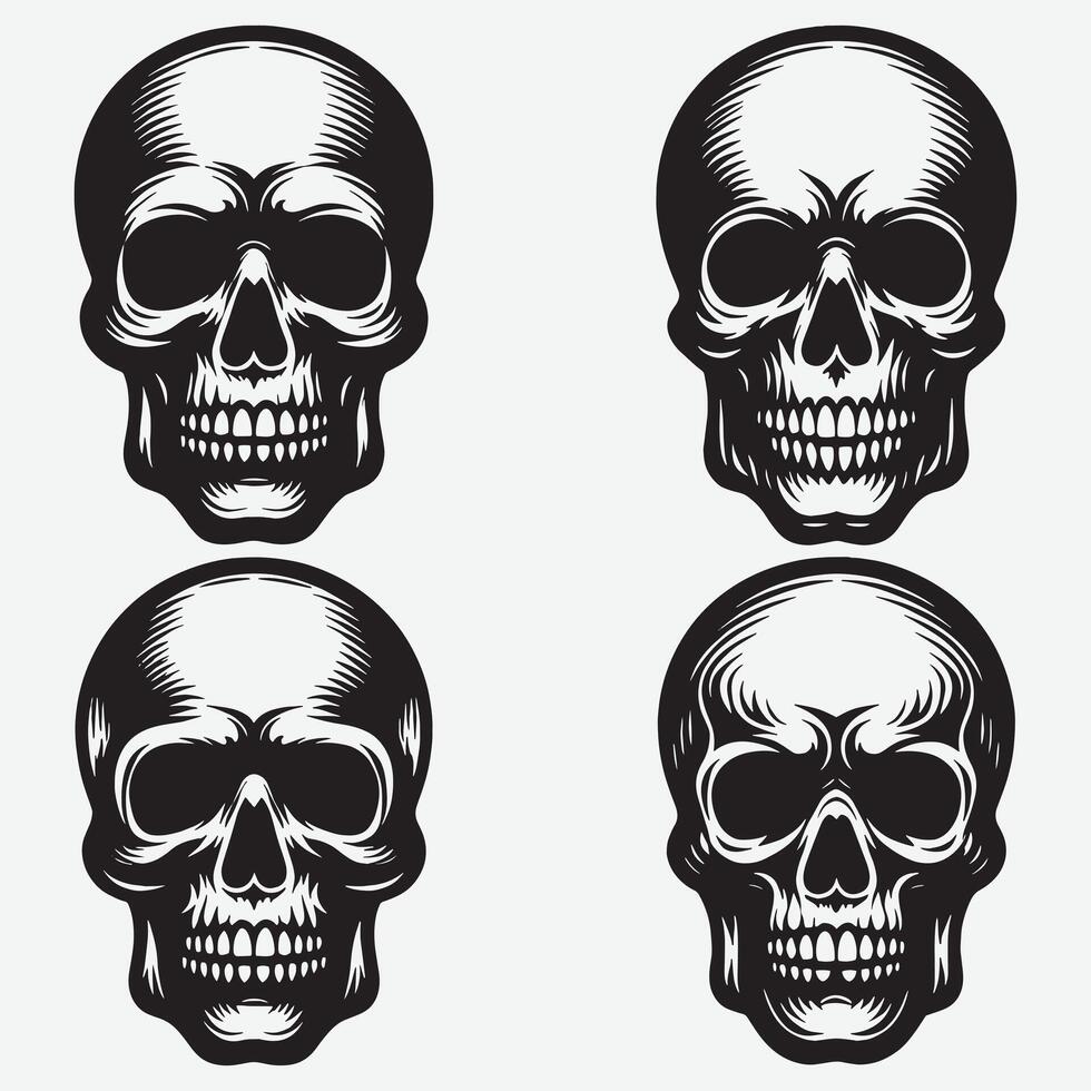 Collection of Bold Skull Silhouettes Clip Art for Creative Projects vector