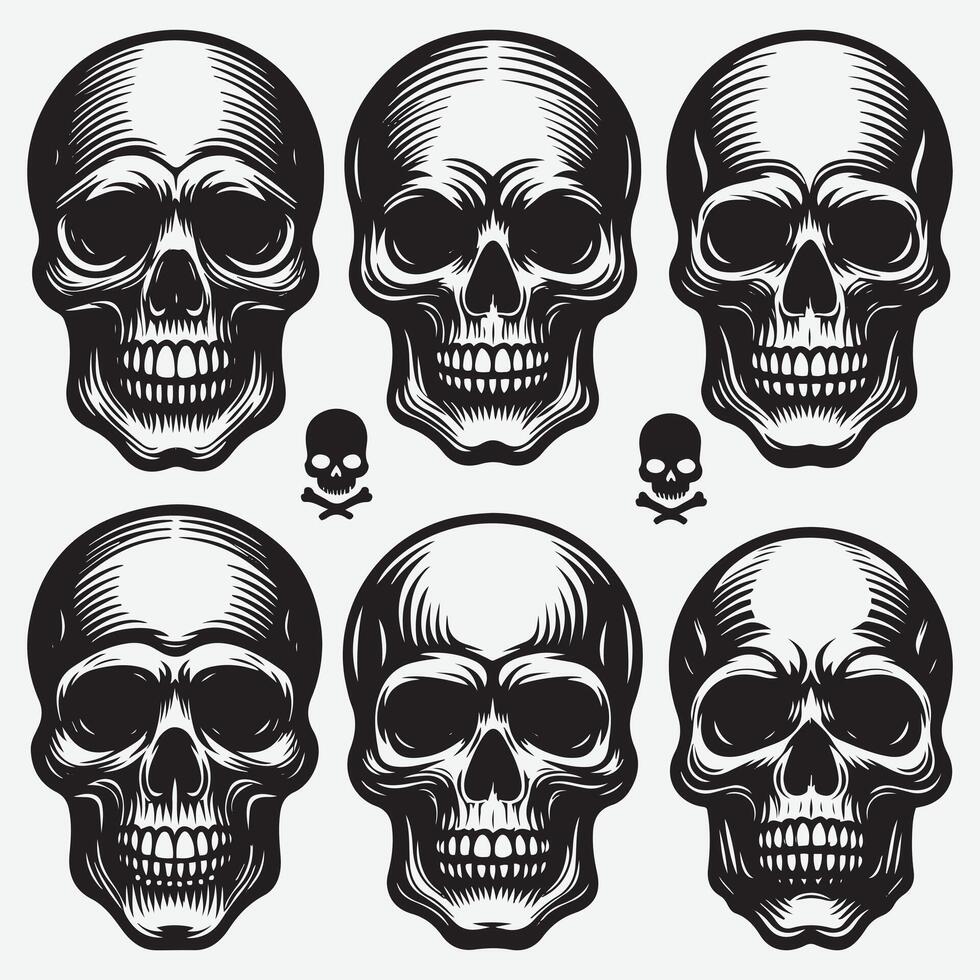 Unique Skull Silhouettes Clip Art Illustrations for Graphic Design Needs vector