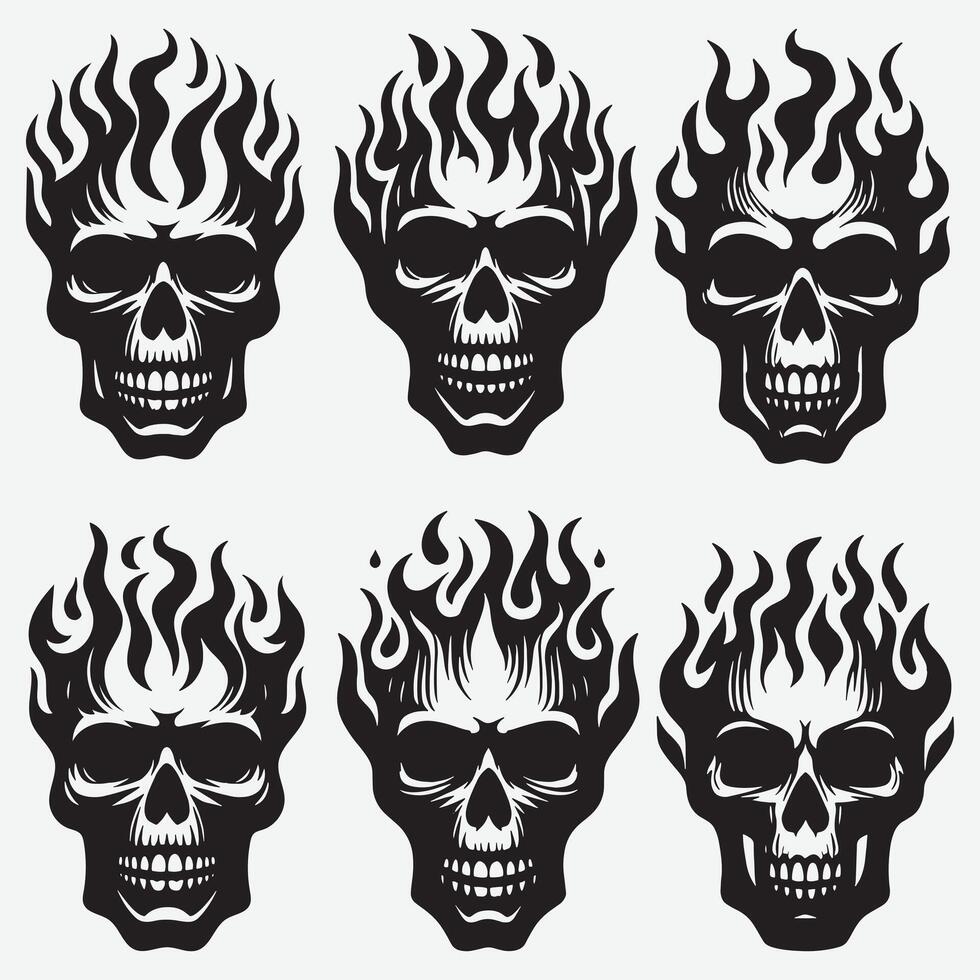 Unique Skull Silhouettes Clip Art for Trendy Design Projects vector