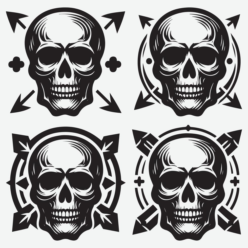 High Quality Skull Silhouettes Clip Art for Professional Use vector
