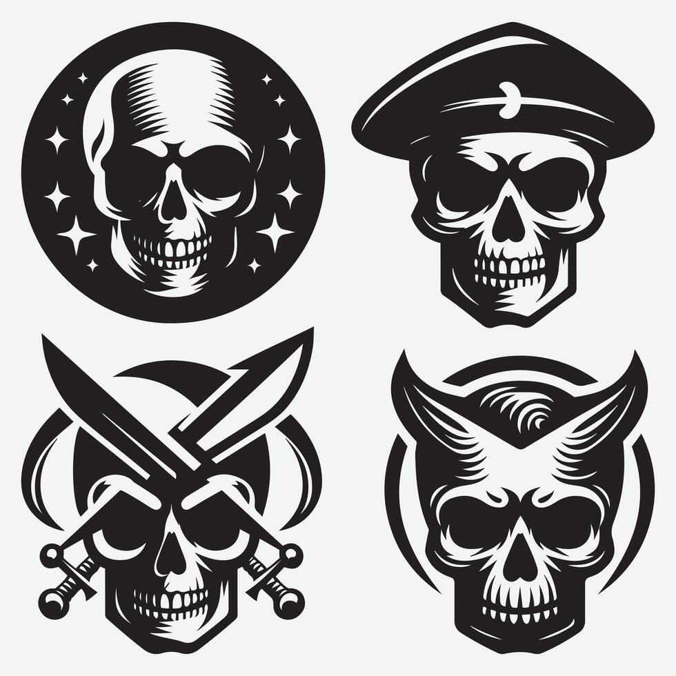 Unique Skull Silhouettes Clip Art for Diverse Artistic Expressions vector