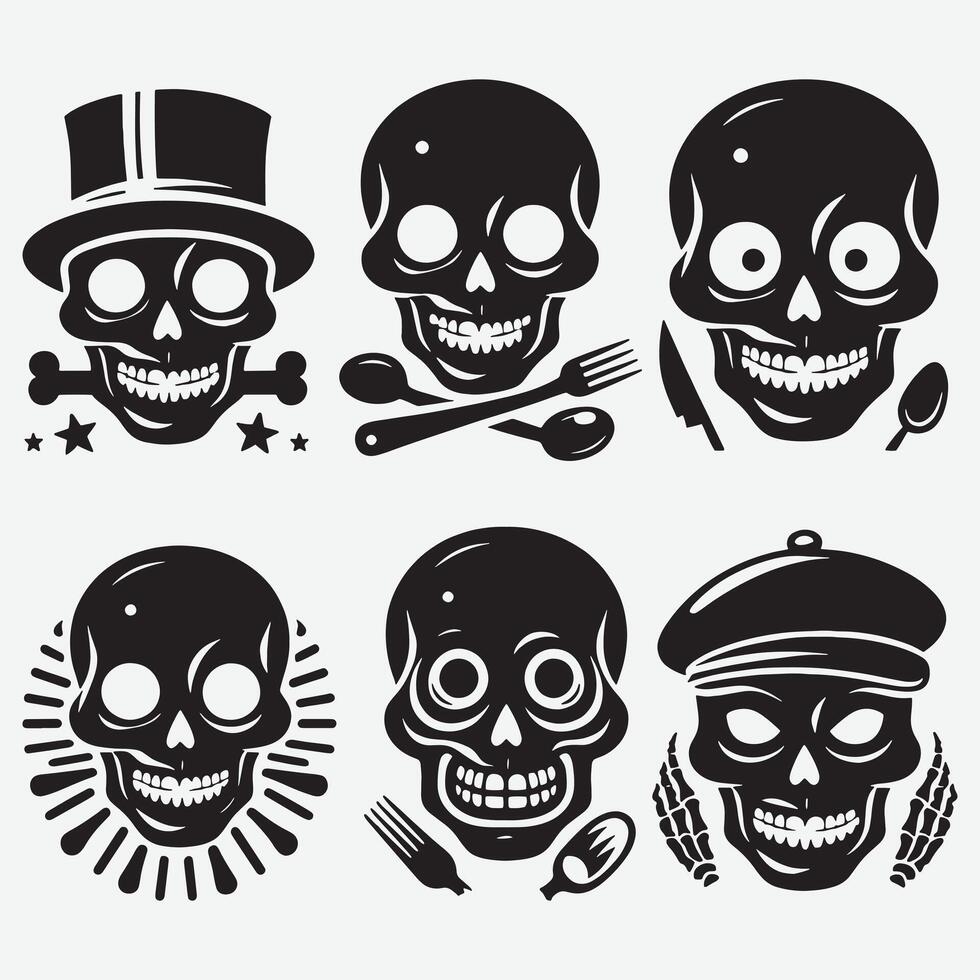 Whimsical Skull Silhouettes Clip Art for Fun and Playful Designs vector