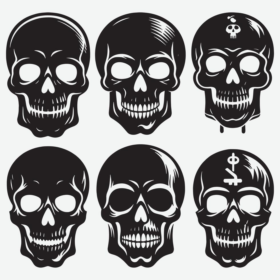 Dramatic Skull Silhouettes Clip Art for Evocative Design Projects vector