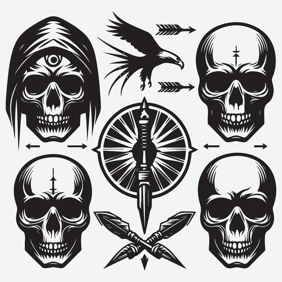 Mesmerizing Skull Silhouettes Clip Art for Captivating Visuals vector