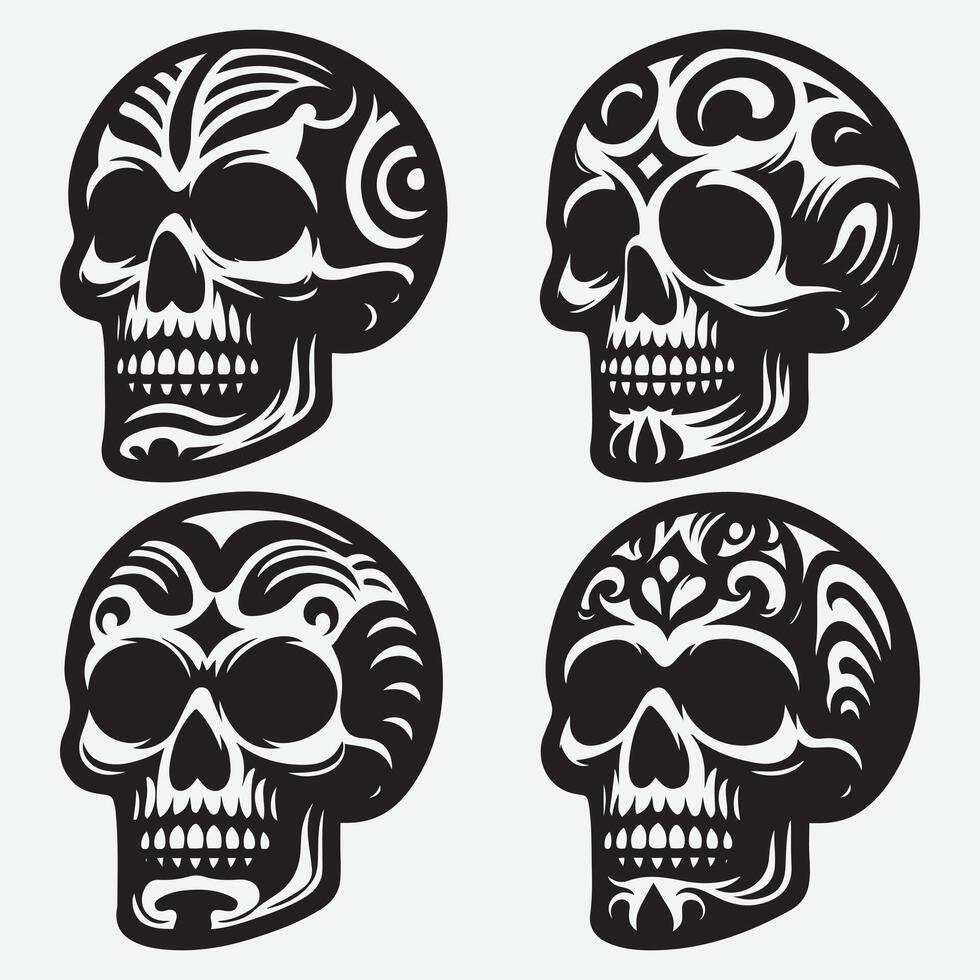 Stylish Skull Silhouettes Graphics for Posters and Halloween Invitations vector