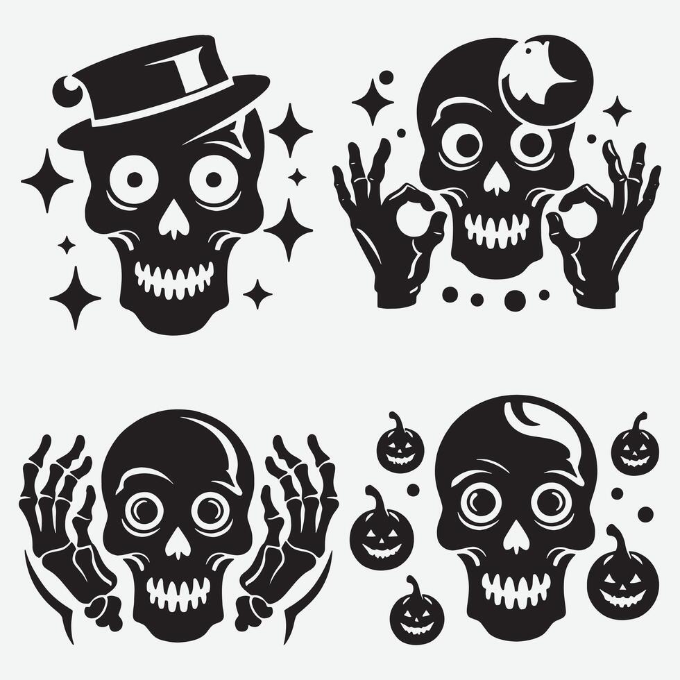 Thematic Skull Silhouettes Clip Art for Holiday and Event Promotions vector