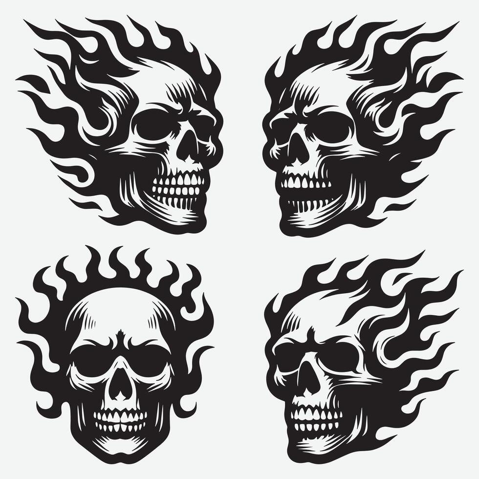 Dynamic Skull Silhouettes Clip Art for Engaging Visual Storytelling vector