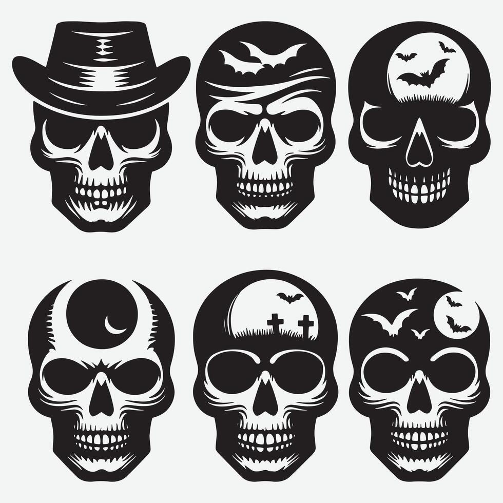 Captivating Skull Silhouettes Clip Art for Eye Grabbing Graphics vector
