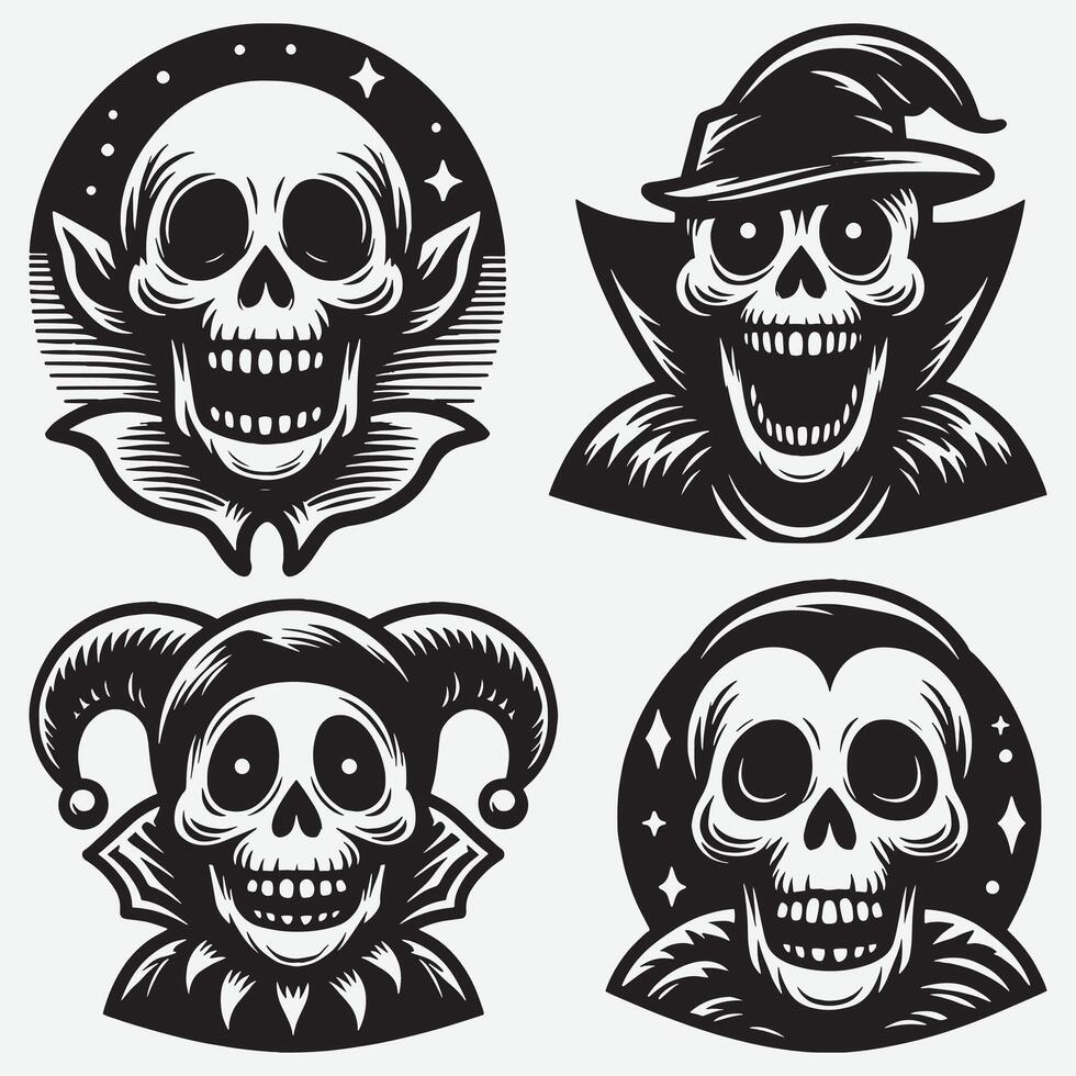Intricate Skull Silhouettes Clip Art for Detailed Graphic Design vector