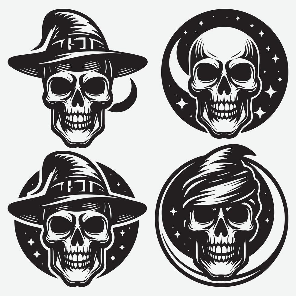Captivating Skull Silhouettes Clip Art for Artistic Branding Solutions vector