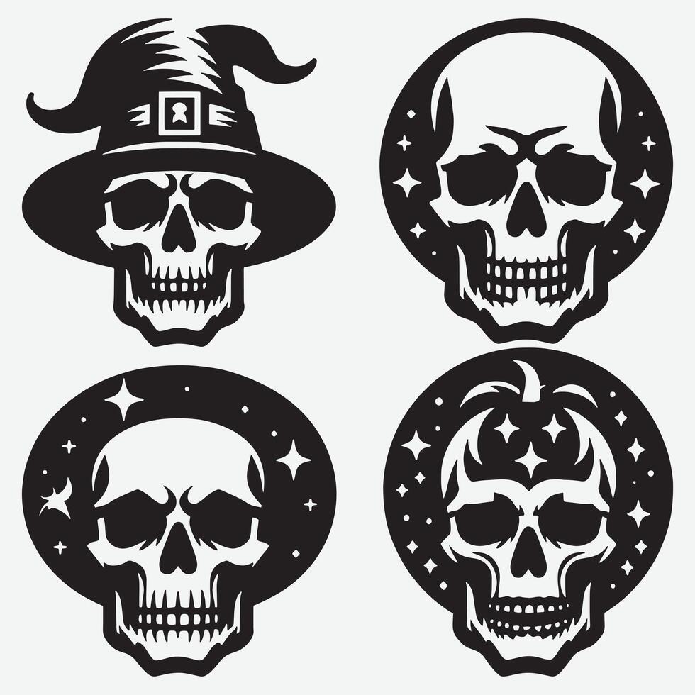 Striking Skull Silhouettes Illustrations for Dark Themed Artwork vector