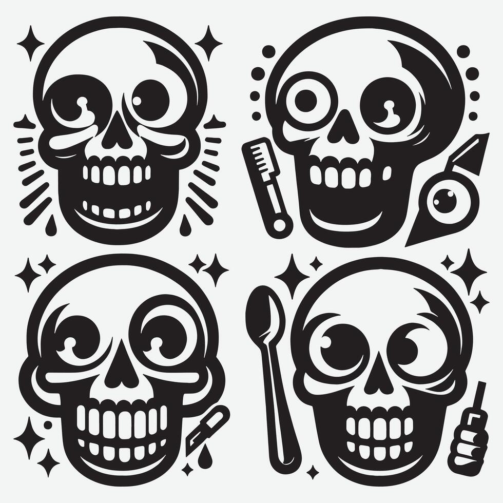 Chic Skull Silhouettes Clip Art for Professional Graphic Projects vector