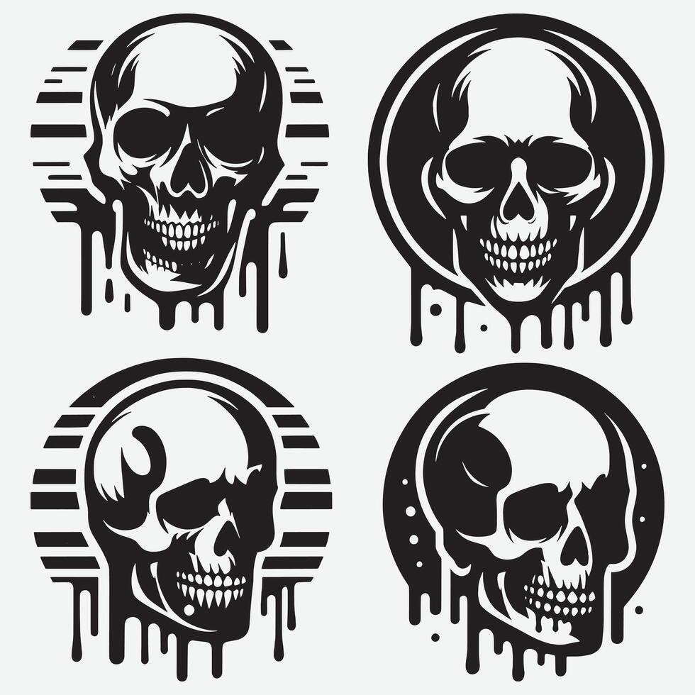 Unique Skull Silhouettes Illustrations Isolated on Clean White Background vector