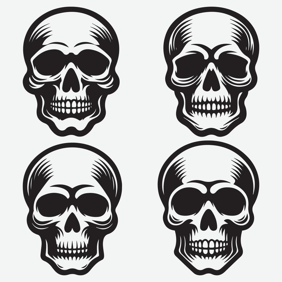 Unique Skull Silhouettes Illustrations Isolated on Clean White Background vector
