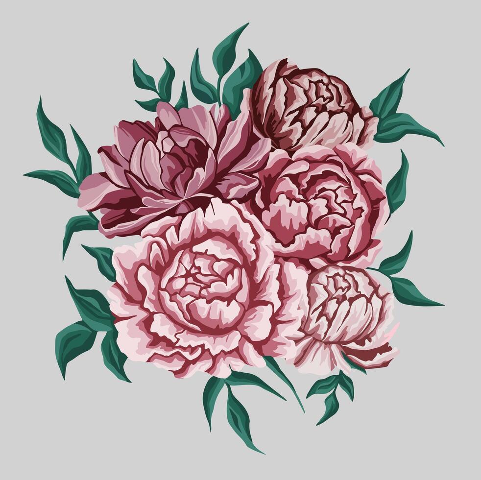 Lush bouquet of peonies flowers vector