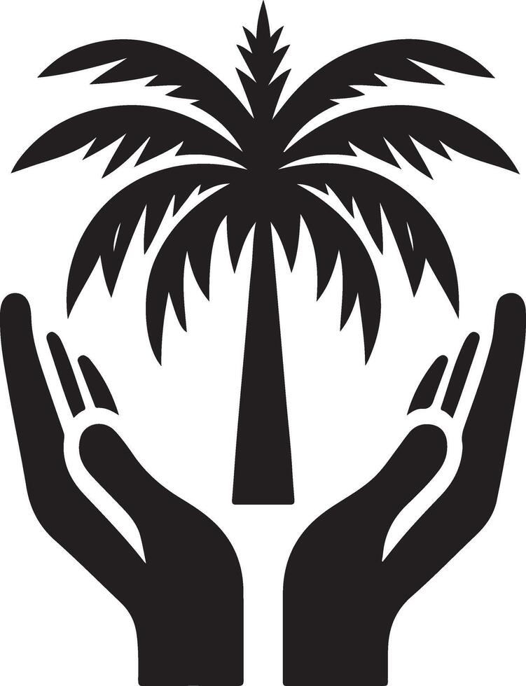 Black palm tree with hand. vector