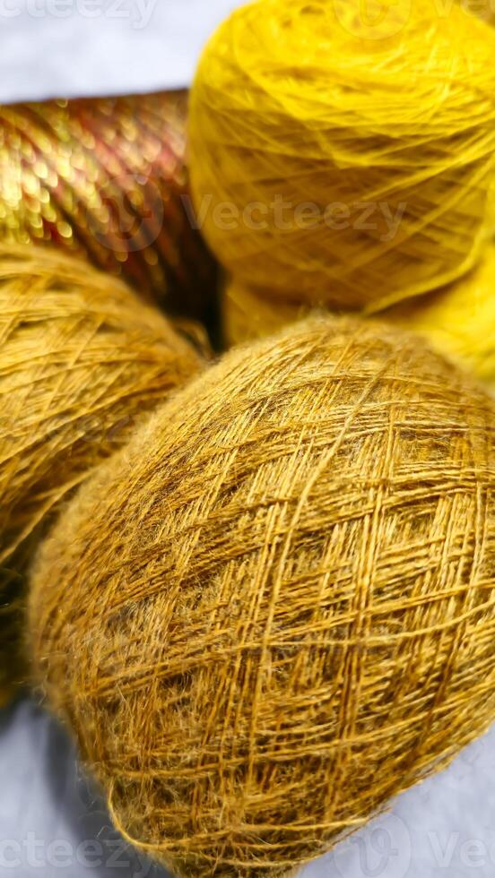 Orange threads for handicrafts. Selecting a color palette for knitting. Autumn photo