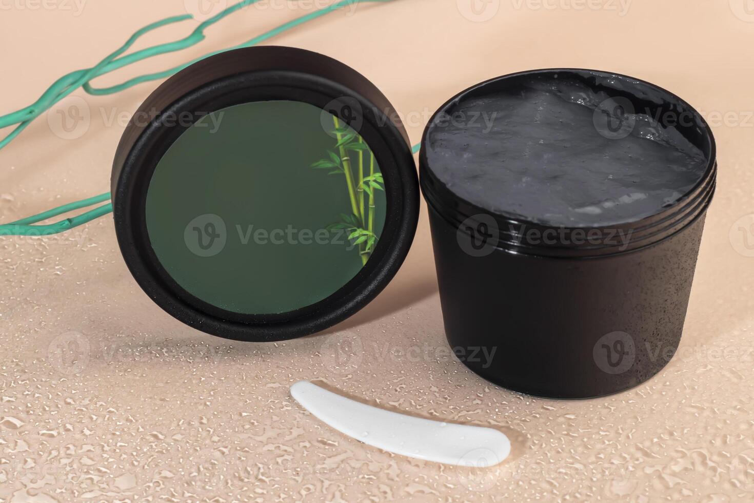 Face mask with spatula on light background. Cosmetic procedures. photo