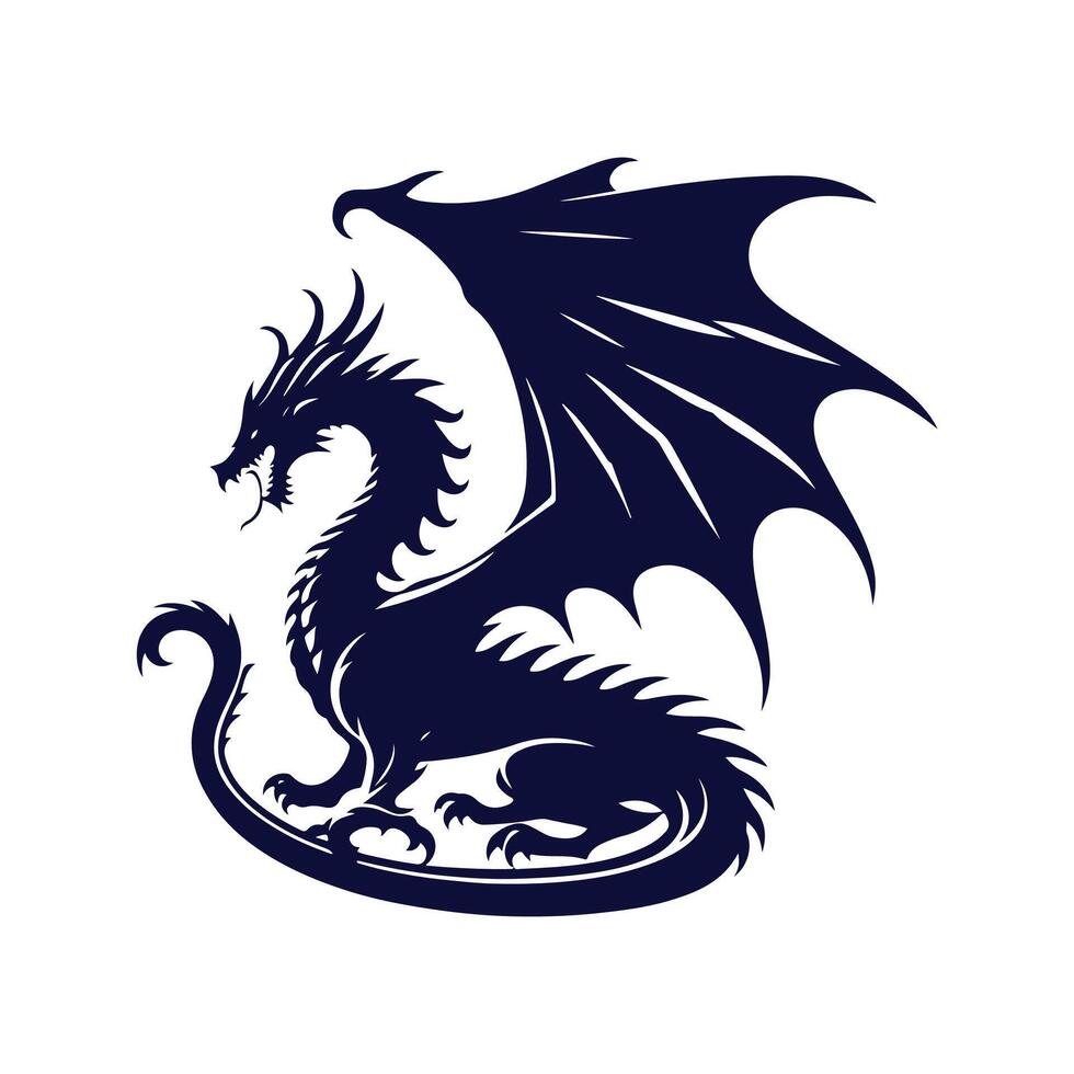 A black dragon with wings on a white background vector
