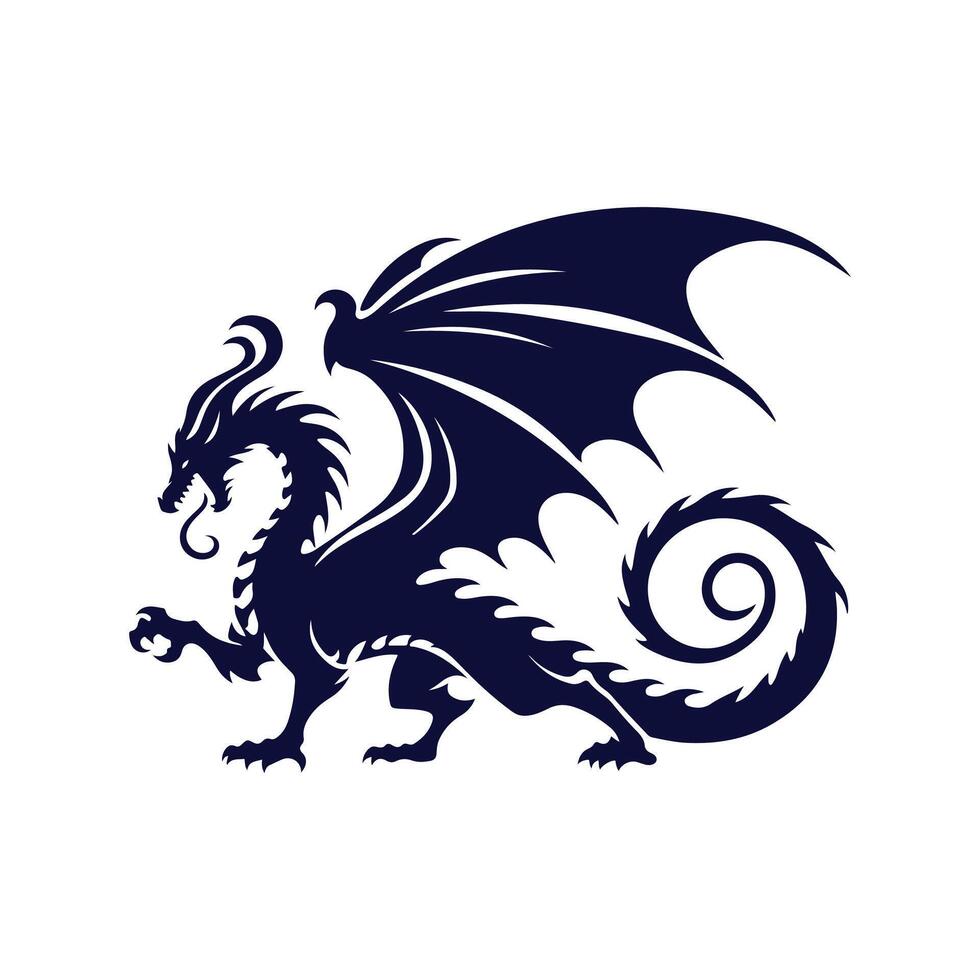 A black dragon with wings on a white background vector