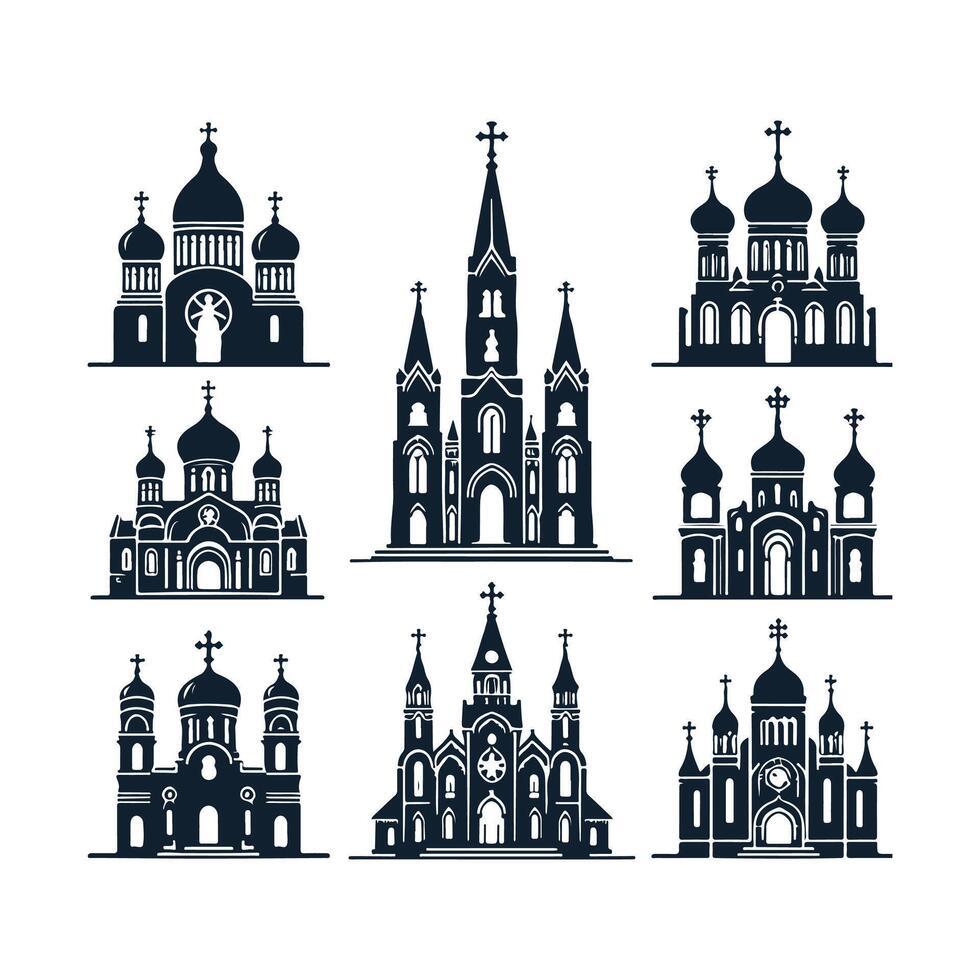 Church icons set, russian orthodox church, russian orthodox church icon, russian orthodox church vector