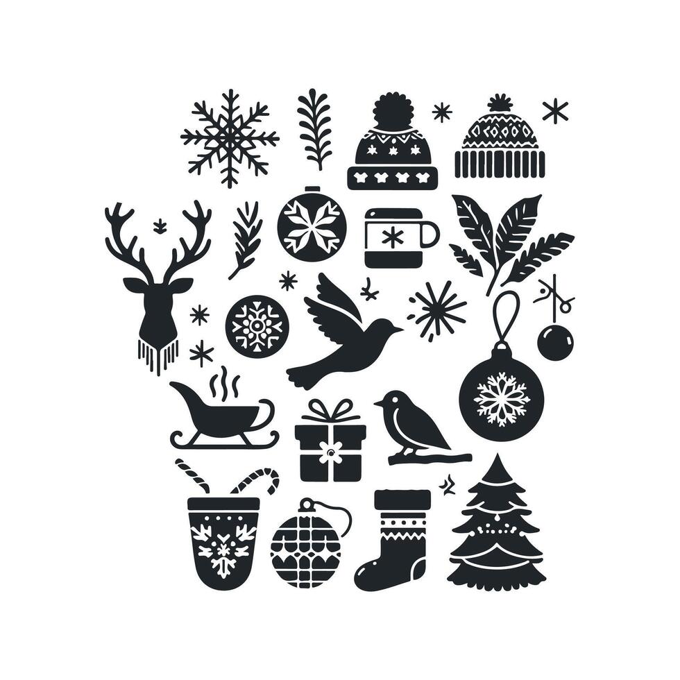 A set of christmas and winter ornaments elements illustration vector
