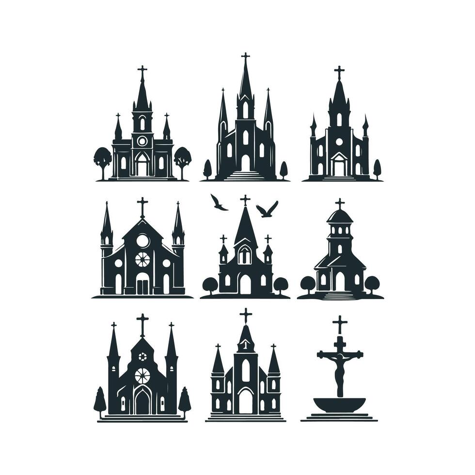 Church icons set, illustration vector