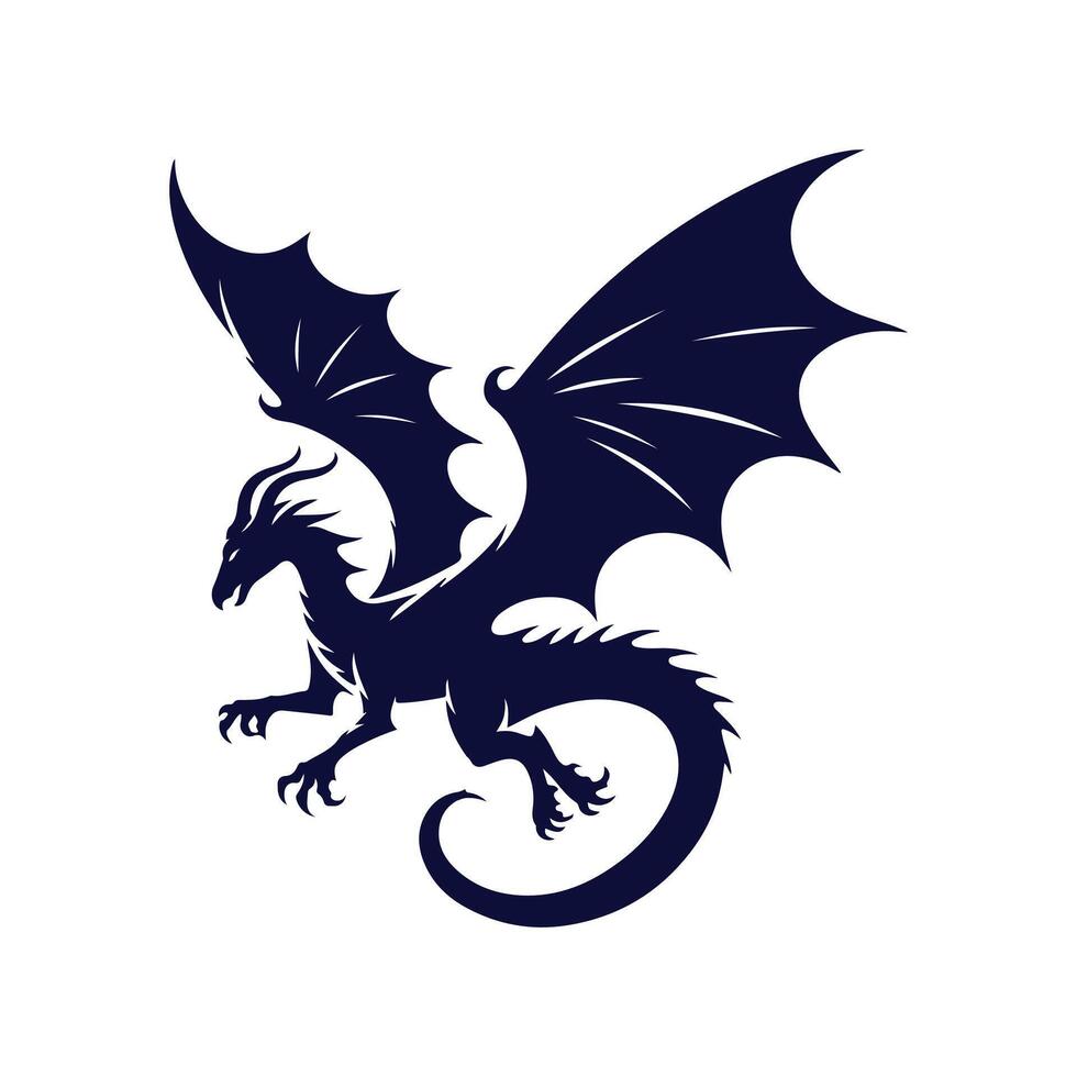 A black dragon with wings is shown on a white background vector