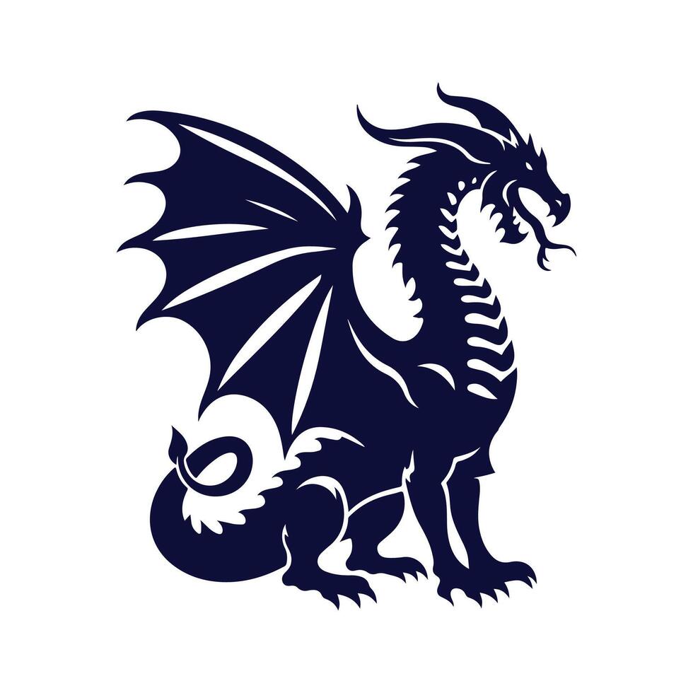 A black dragon with wings and a tail vector