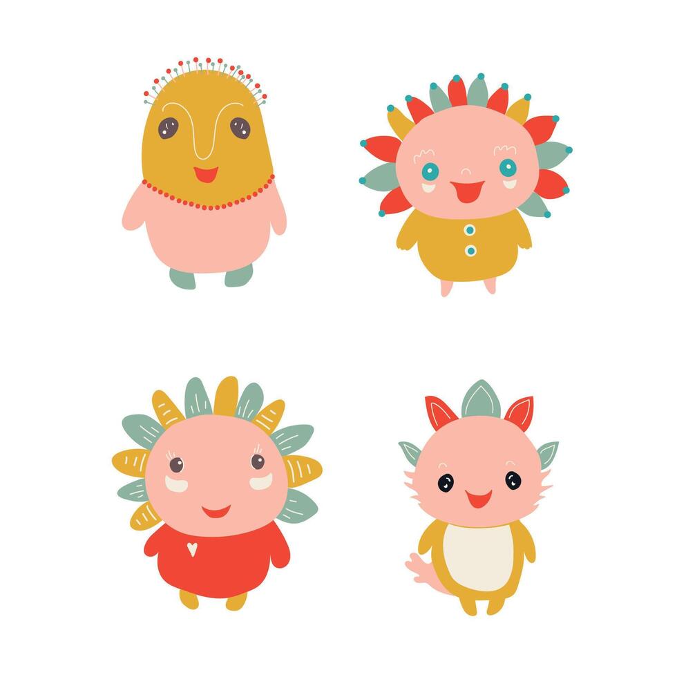 Set of funny cartoon characters on white. illustration. vector