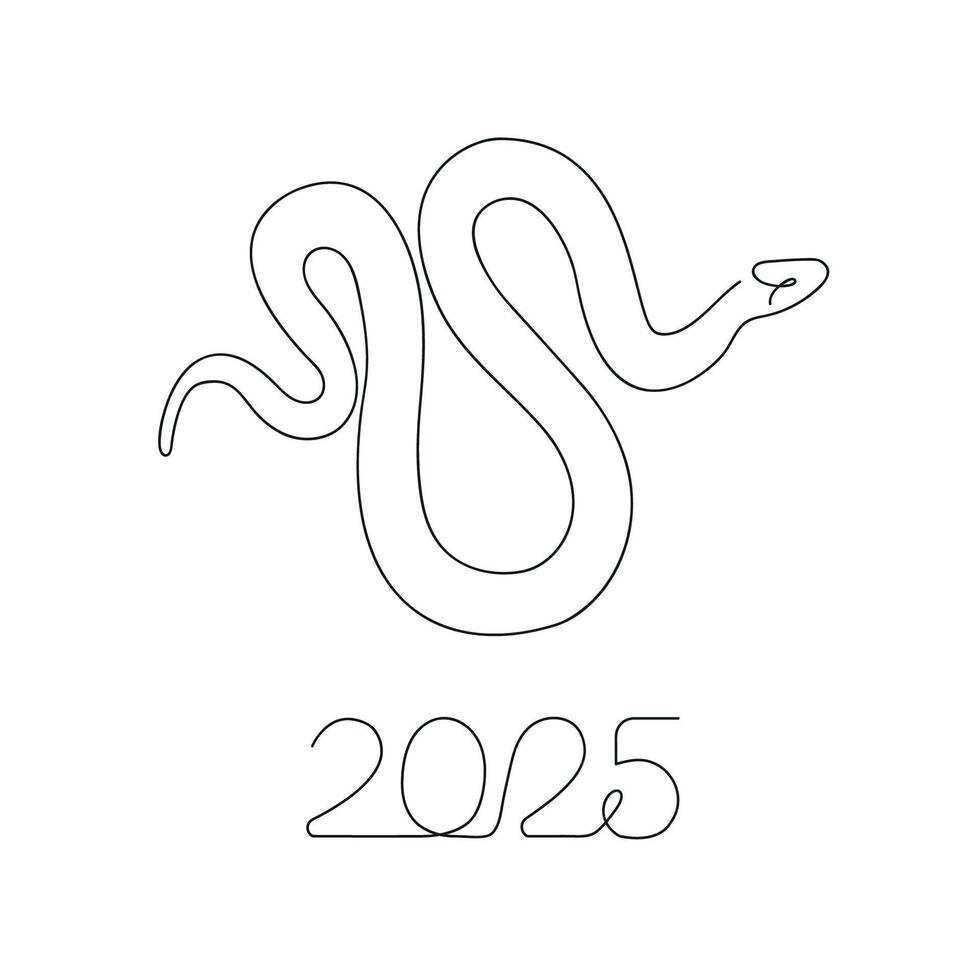 Year of snake in one continuous line. One line drawing, minimalism. vector