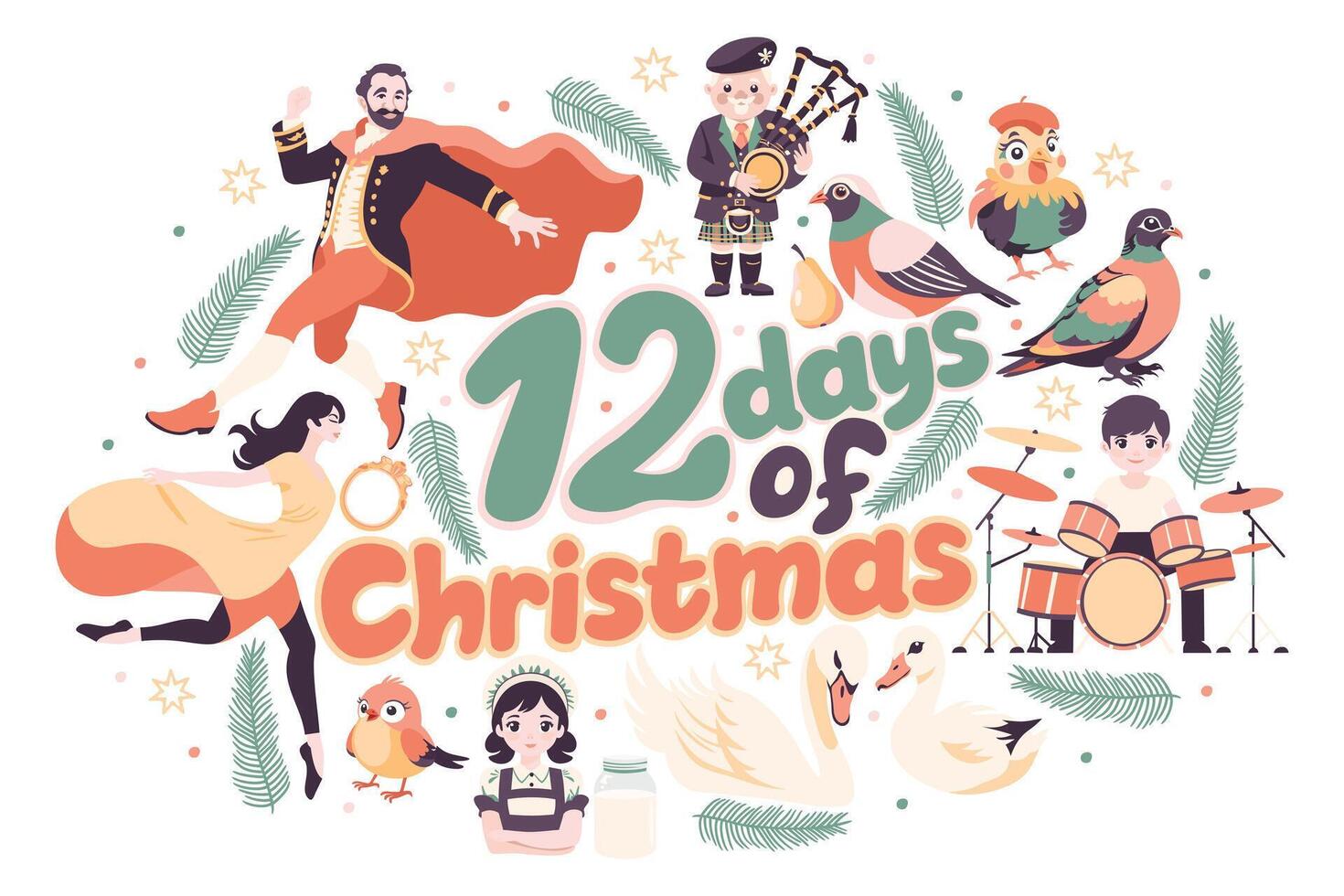 The twelve days of Christmas. English Christmas carol. isolated illustration vector