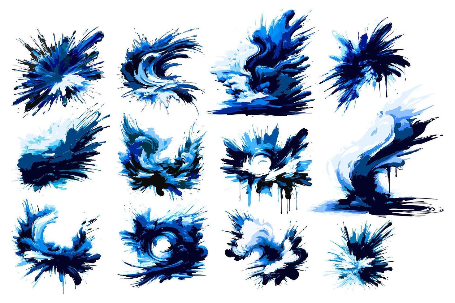Blue splashes in grunge style. isolated set vector