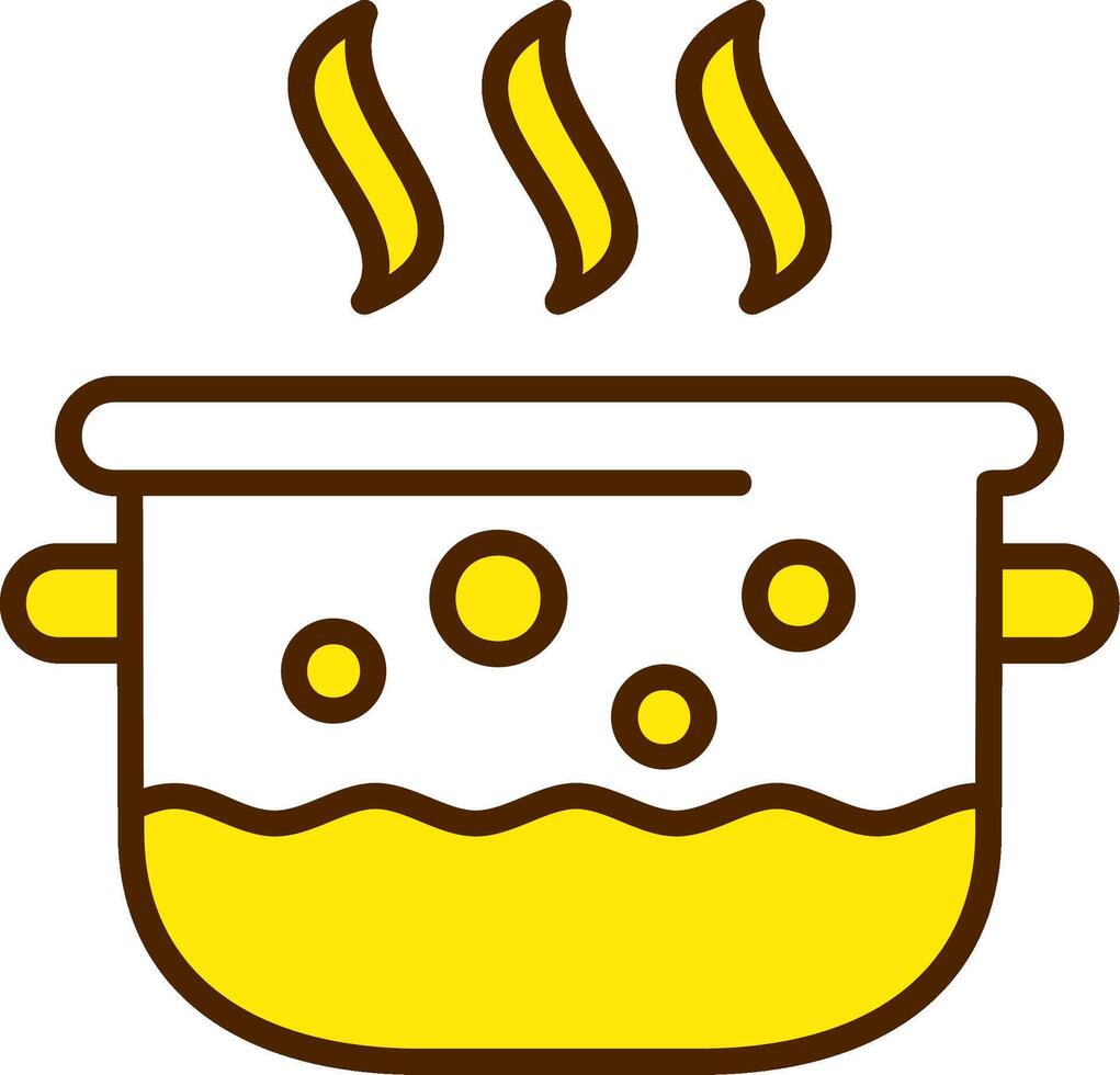 A yellow pot with boiling water and steam vector
