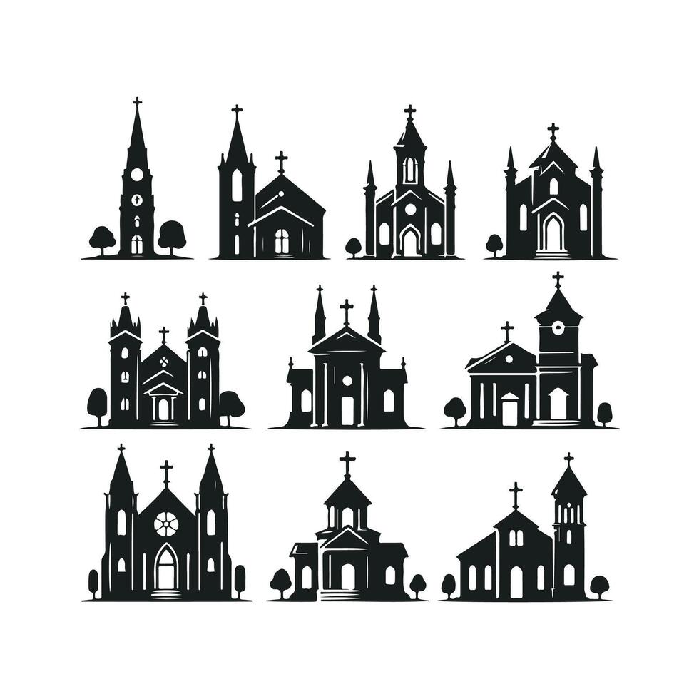 Church buildings icons set vector
