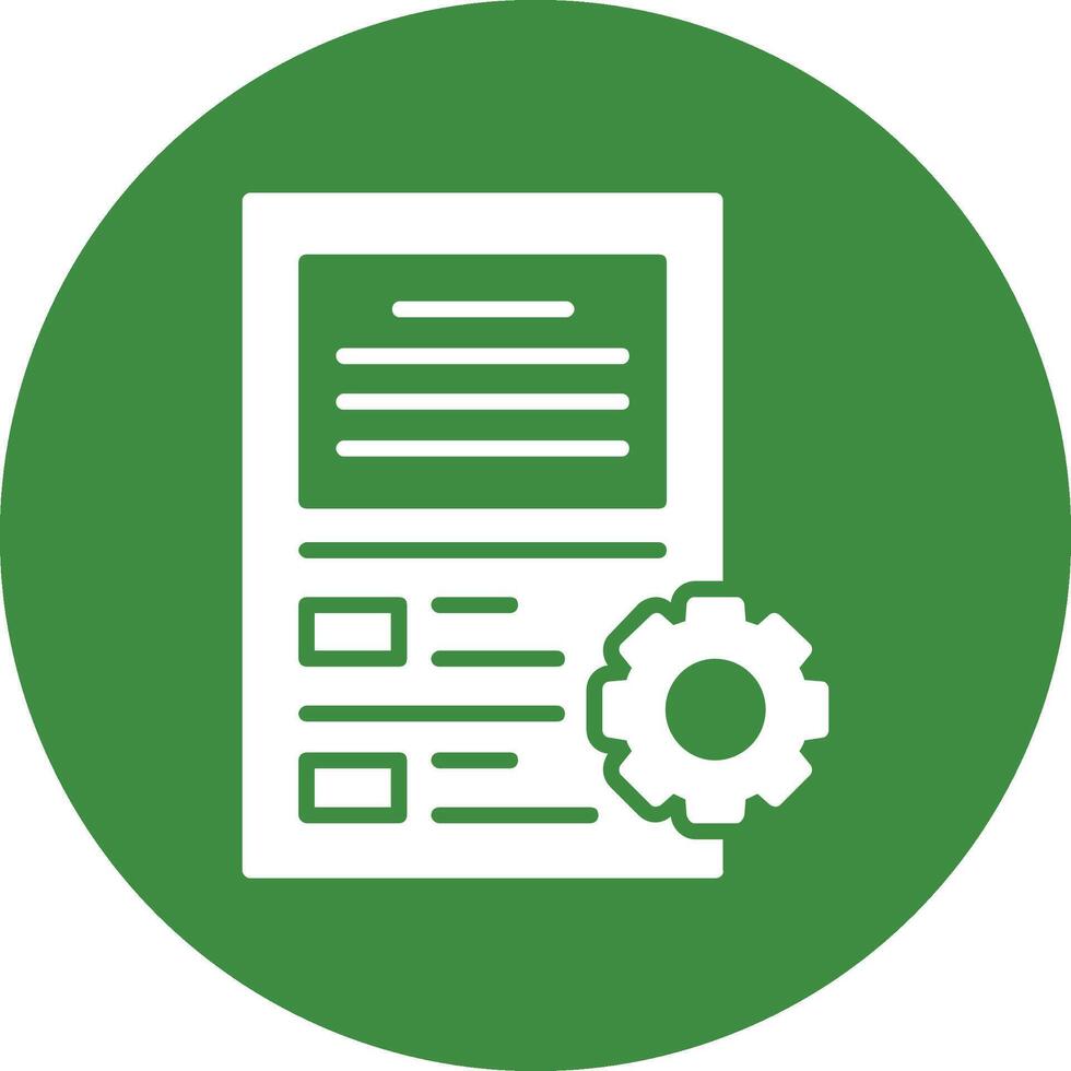 A green circle with a green paper document and a gear vector