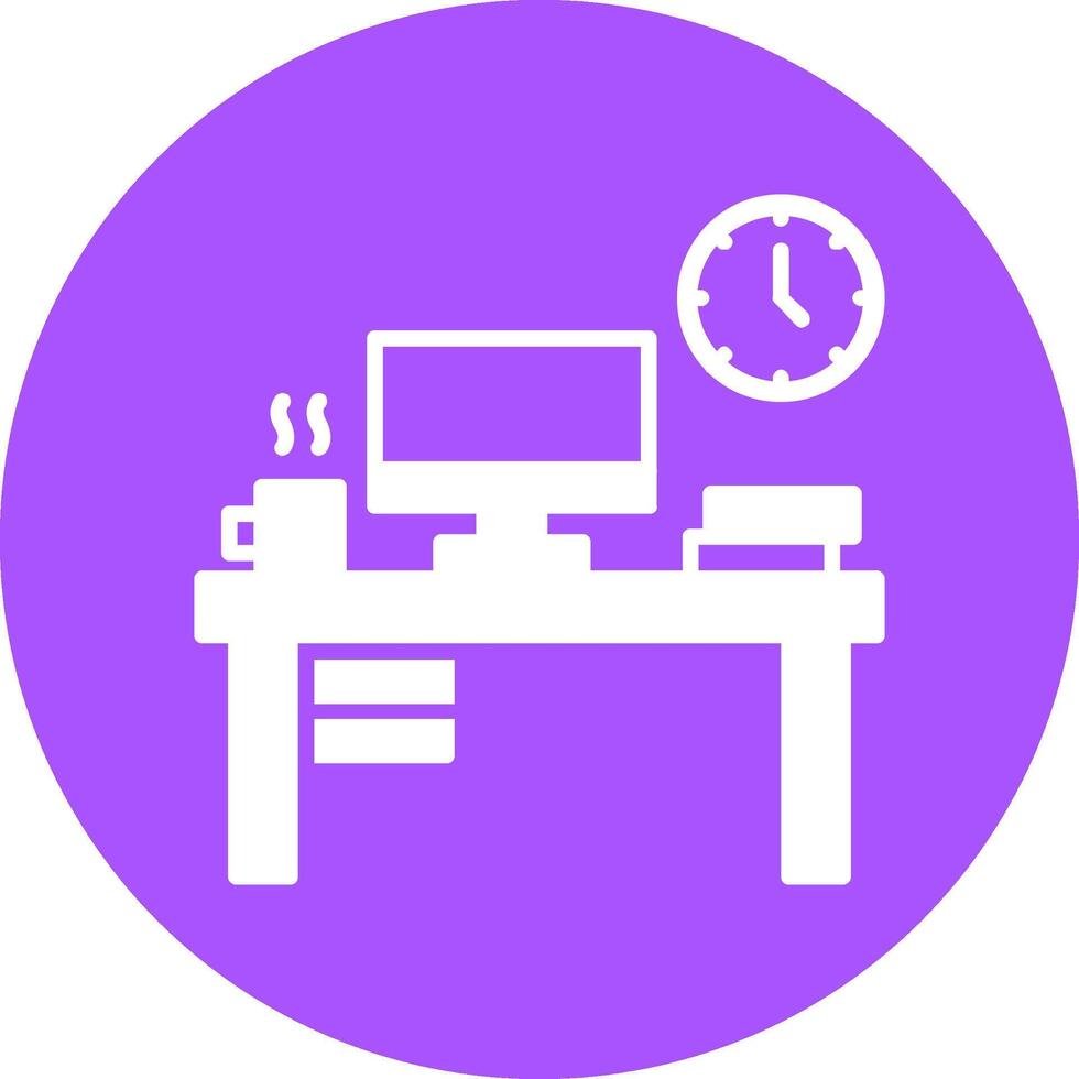 A purple circle with a computer and clock on it vector