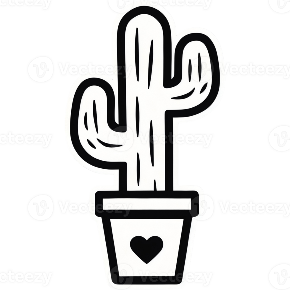 Cactus with a heart in a pot sticker design png