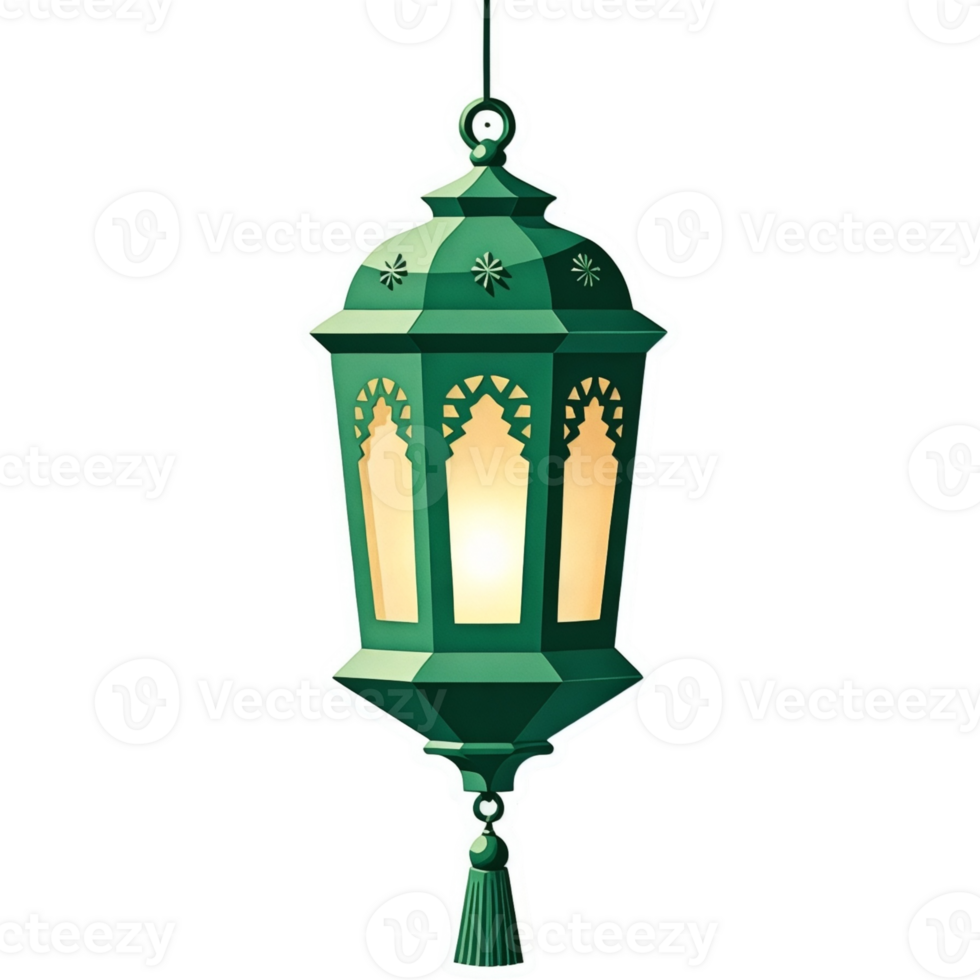 Green lantern with a white light hanging sticker design png