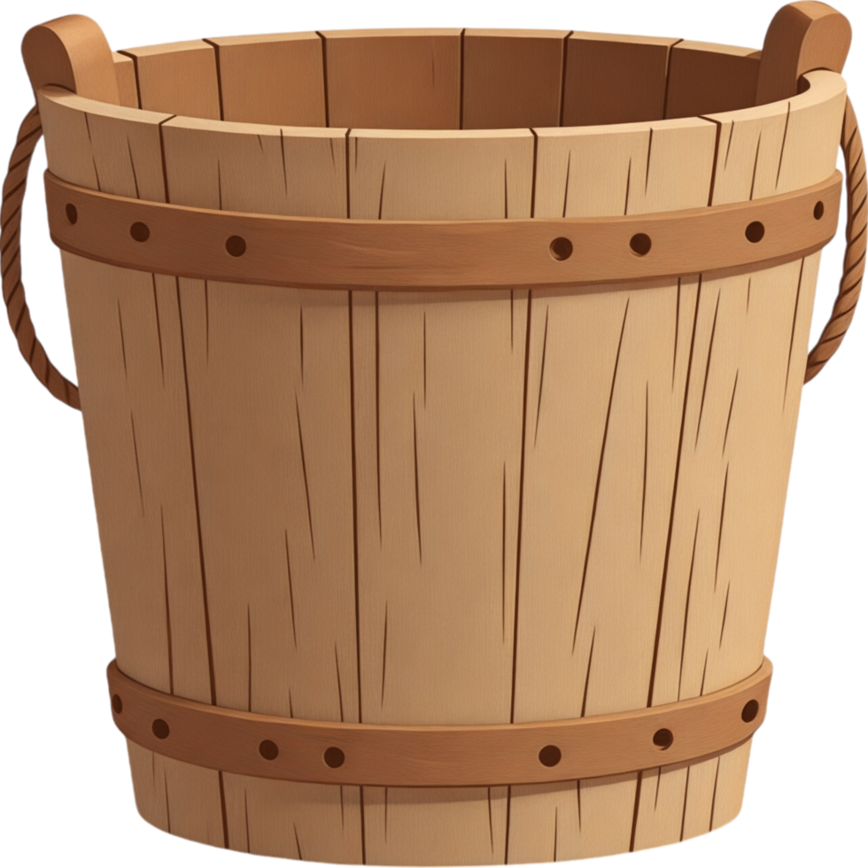 Wooden bucket with a handle is shown png