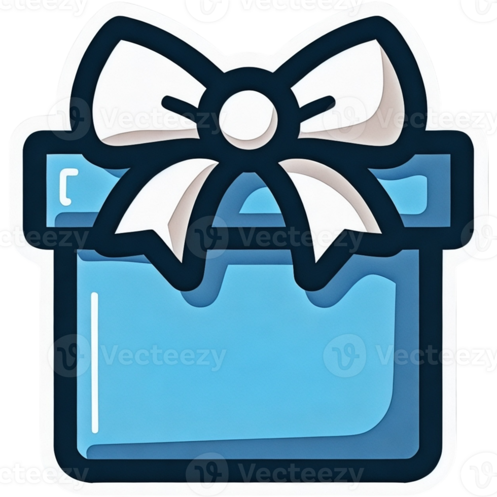 Blue box with a white bow on top sticker design png
