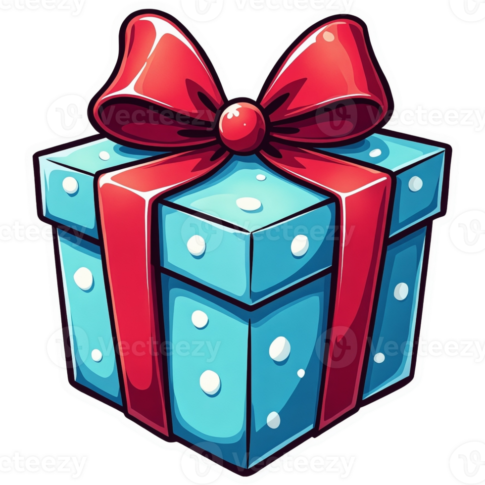 Blue box with a red bow sticker design png