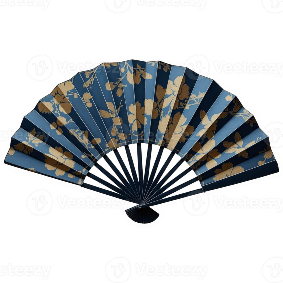 Blue and white fan with flowers sticker design png