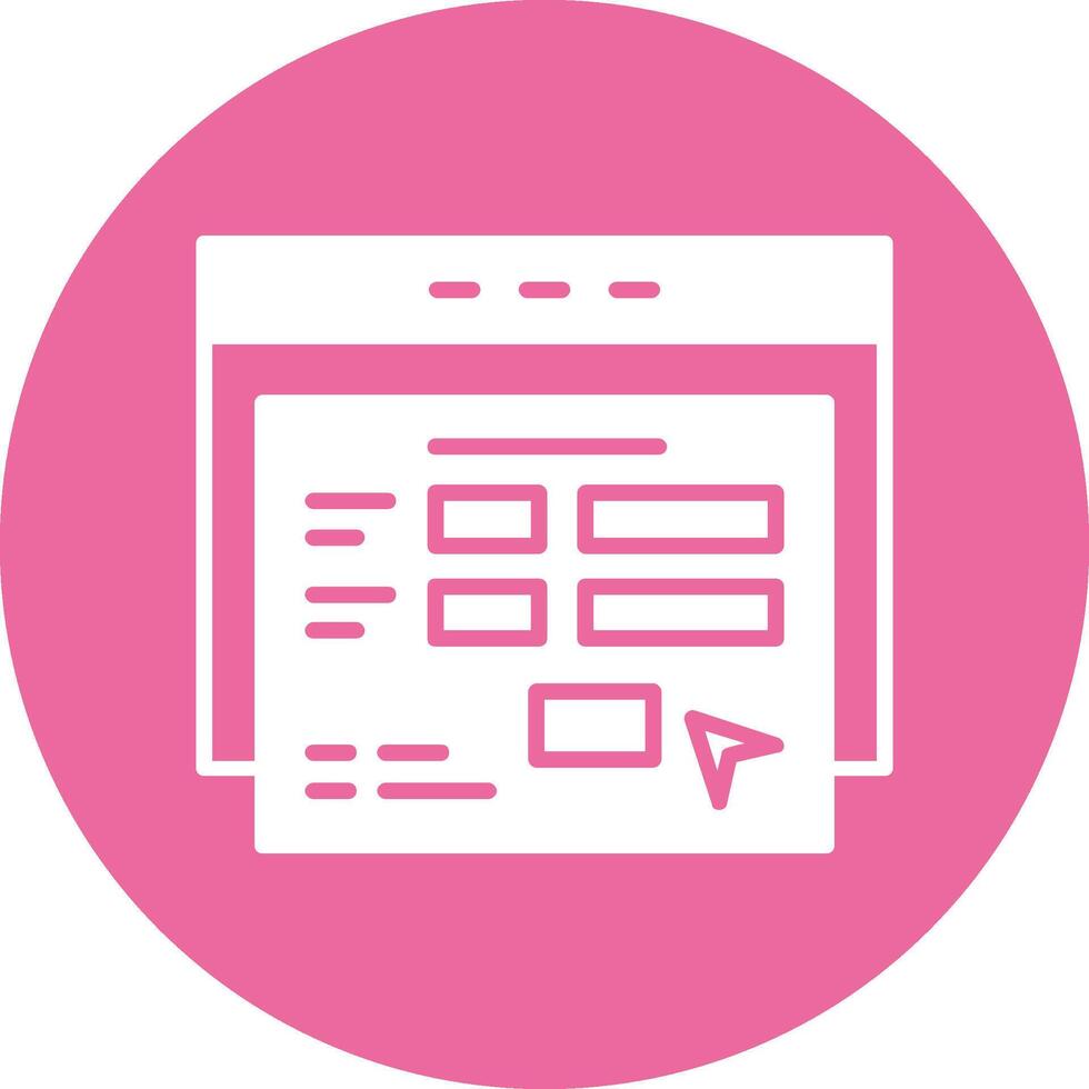 A pink circle with a white outline of a computer screen vector