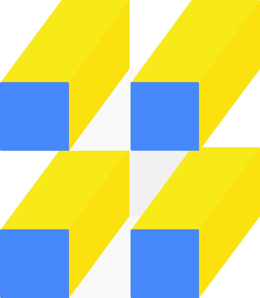 Four yellow and blue cubes with a blue square in the middle vector