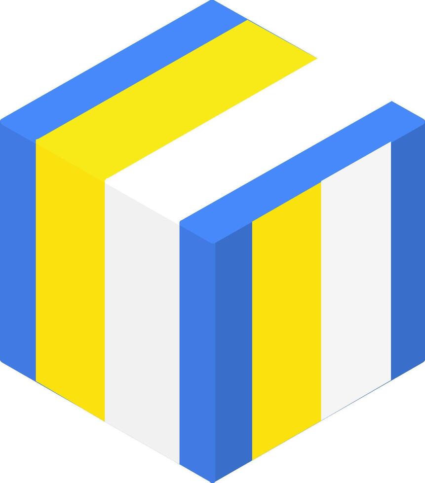 A cube with yellow, blue and white stripes vector